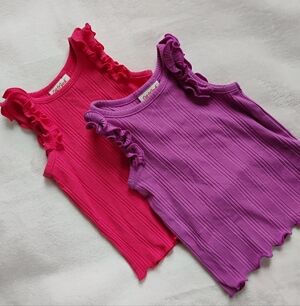 Lot Of 2 Essential Summer Tank Tops | Purple Pink Ribbed Ruffle | 2T